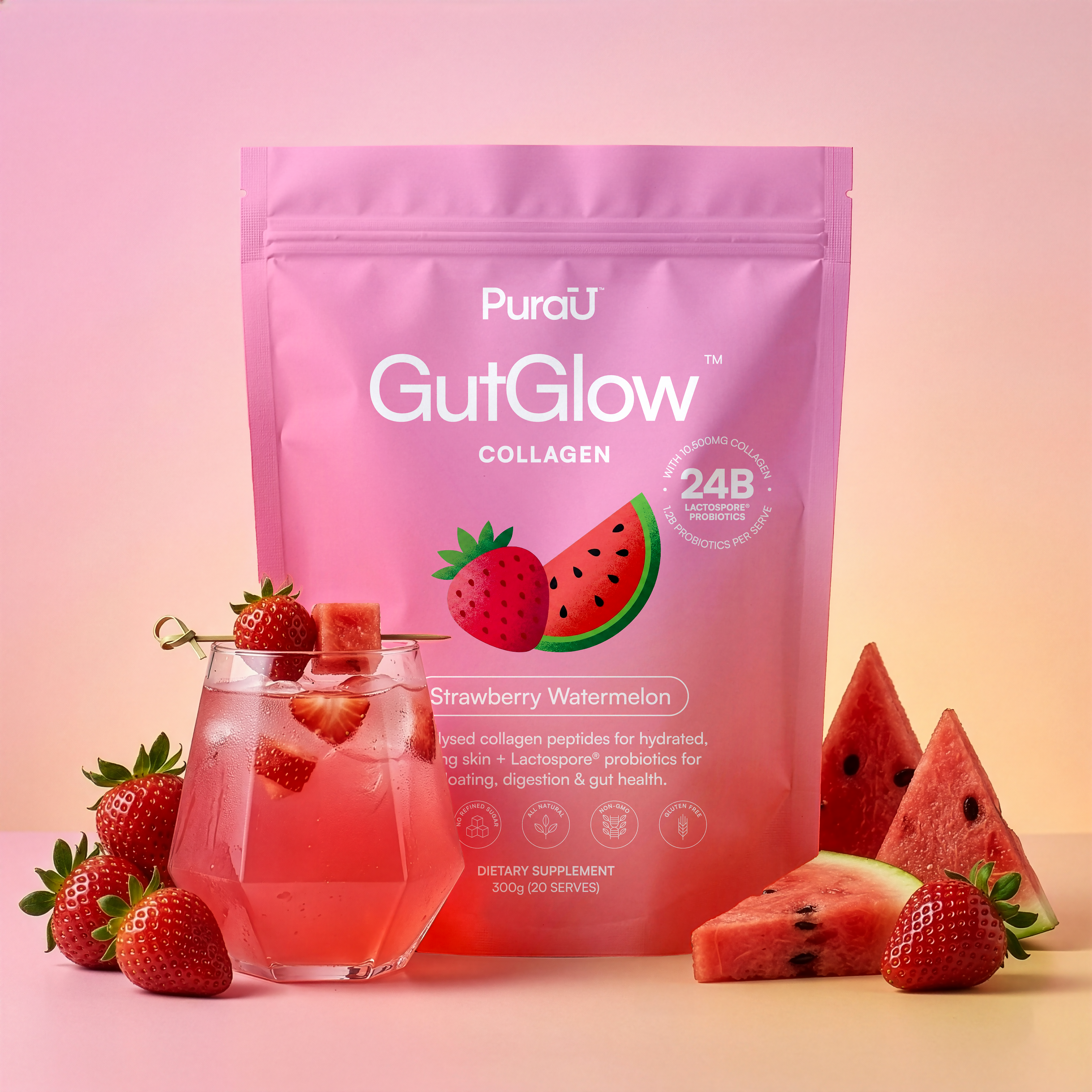 GutGlow™ Collagen - Strawberry Watermelon
