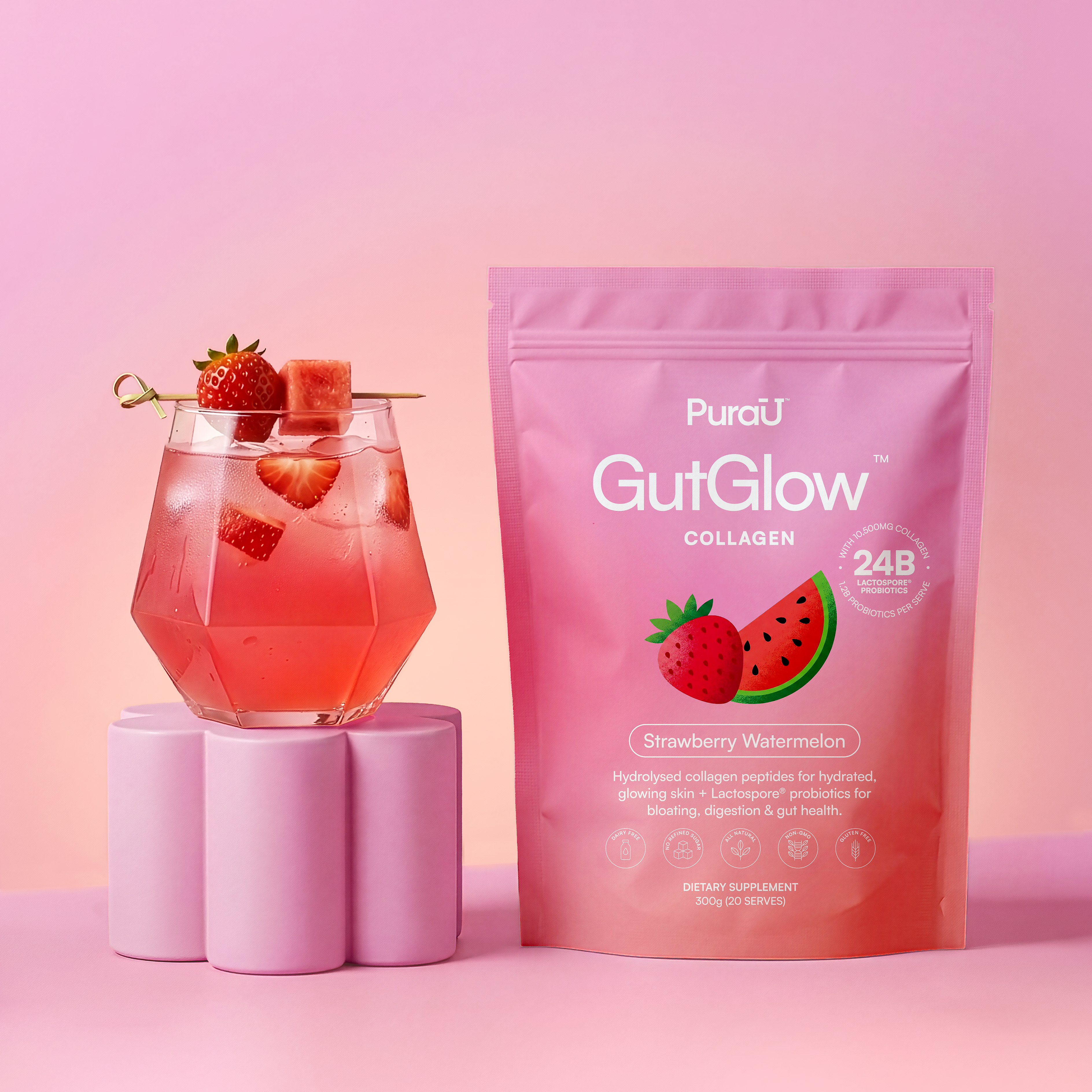 GutGlow™ Collagen - Strawberry Watermelon