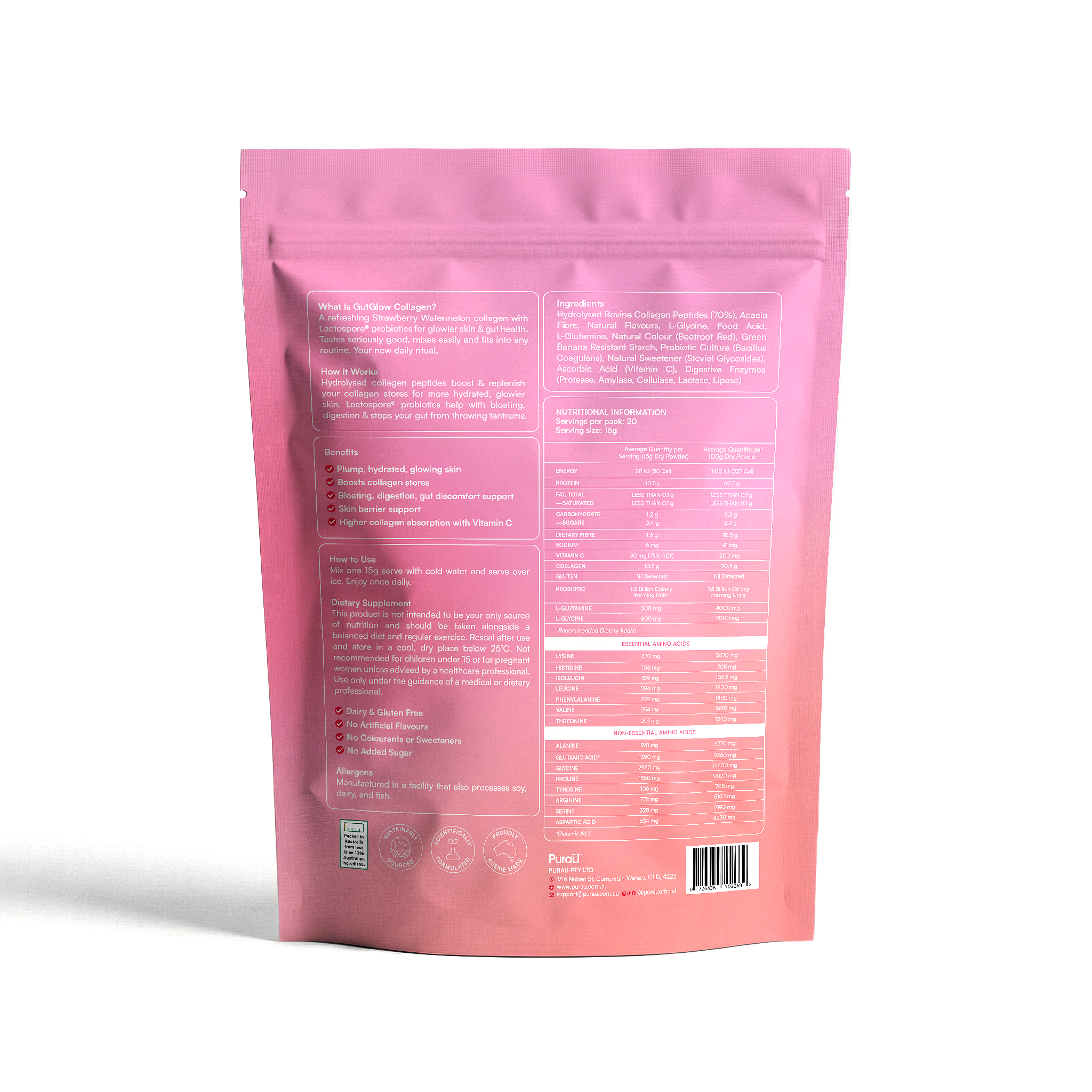 GutGlow™ Collagen - Strawberry Watermelon